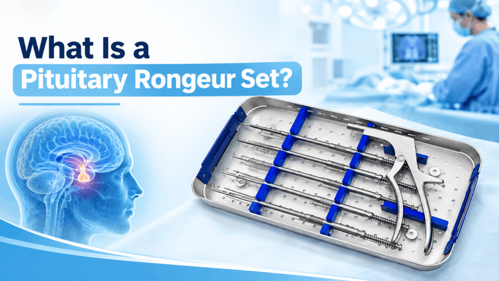 Pituitary Rongeur Set with sterilization tray and instrument tips
