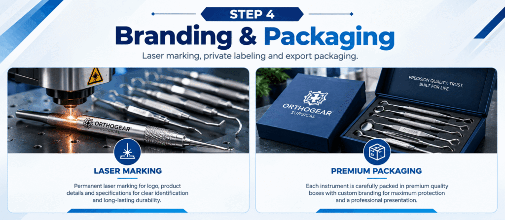 Branding and packing stage for OEM and private label surgical instruments