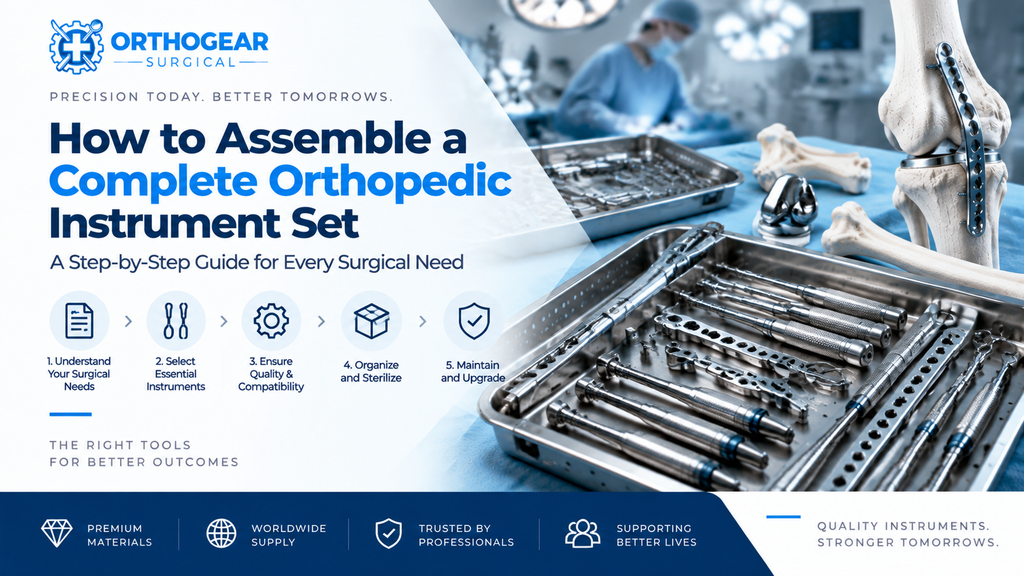 Orthopedic Instruments Guide showing surgical tools, orthopedic implants, and precision instruments by Orthogear Surgical