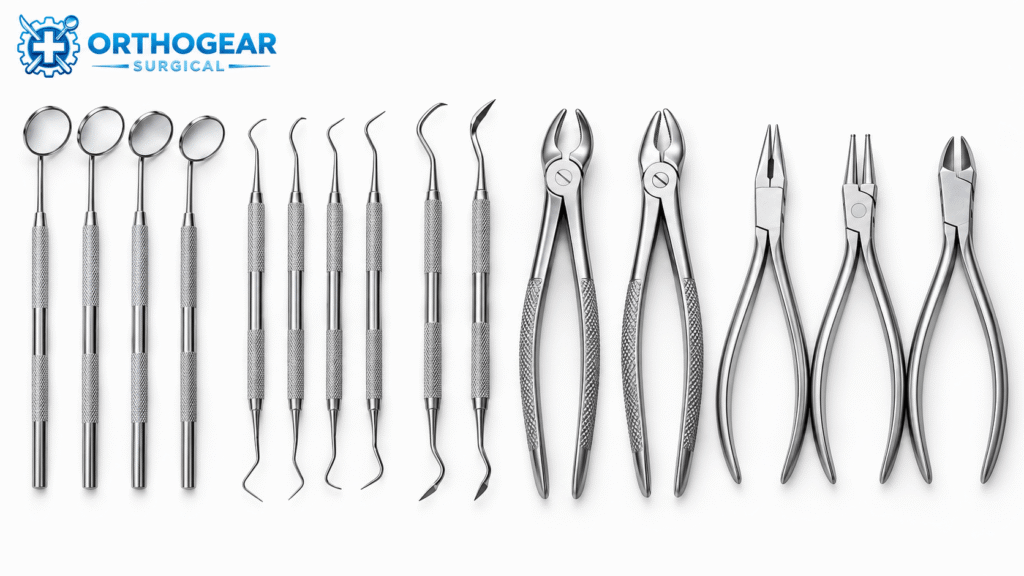 Wholesale dental instruments set including mirrors, scalers, forceps and pliers