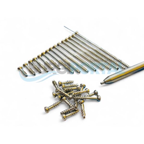 4mm Cannulated Cancellous Screw Partial Thread 14 to 90mm 64 Pcs SS 316L