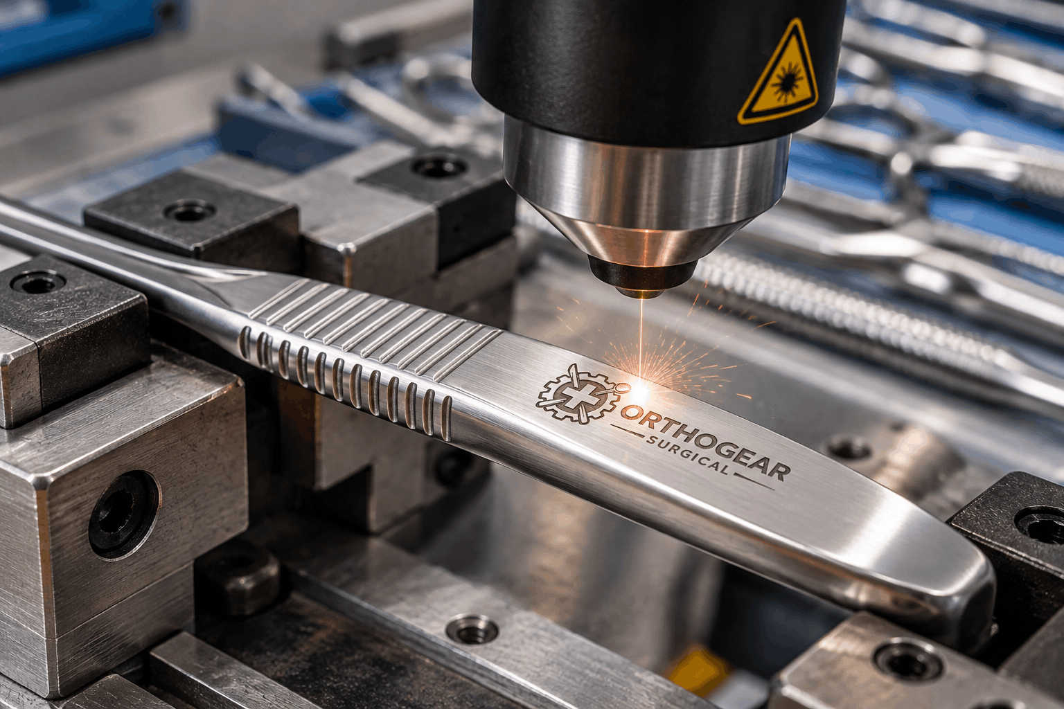 Laser engraving a logo on a surgical instrument for private label branding