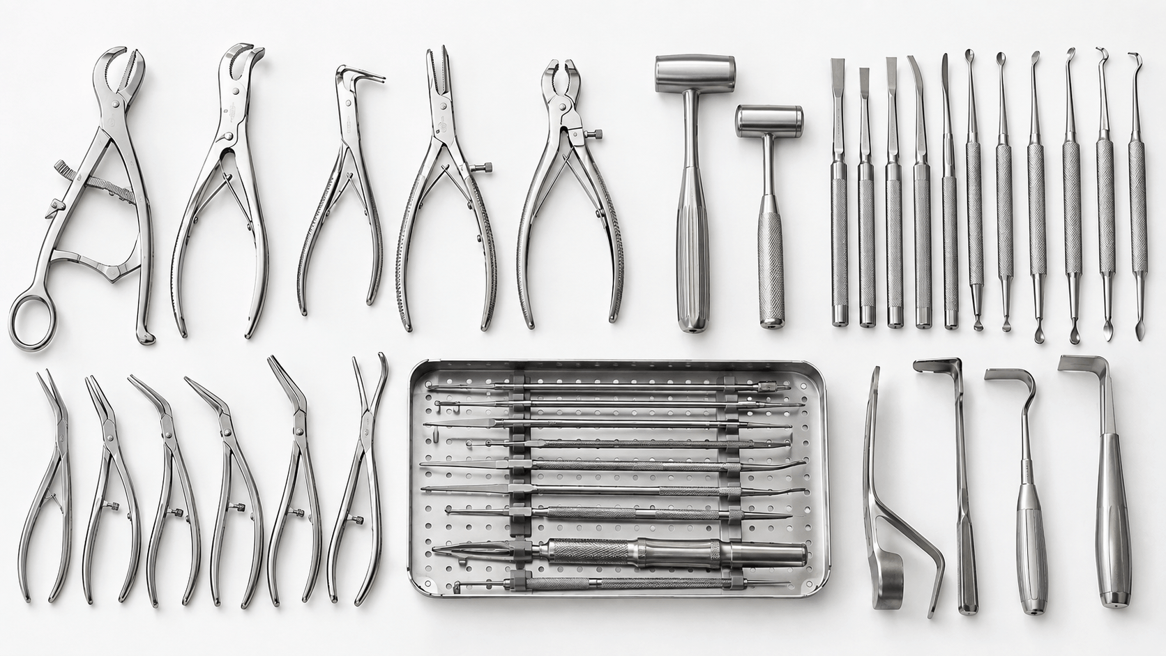 Orthopedic instrument sets with bone holding forceps and rongeurs