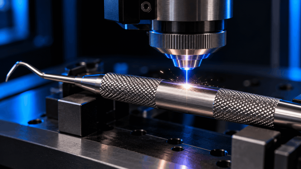 Laser marking on a stainless steel handle for private label dental instruments OEM