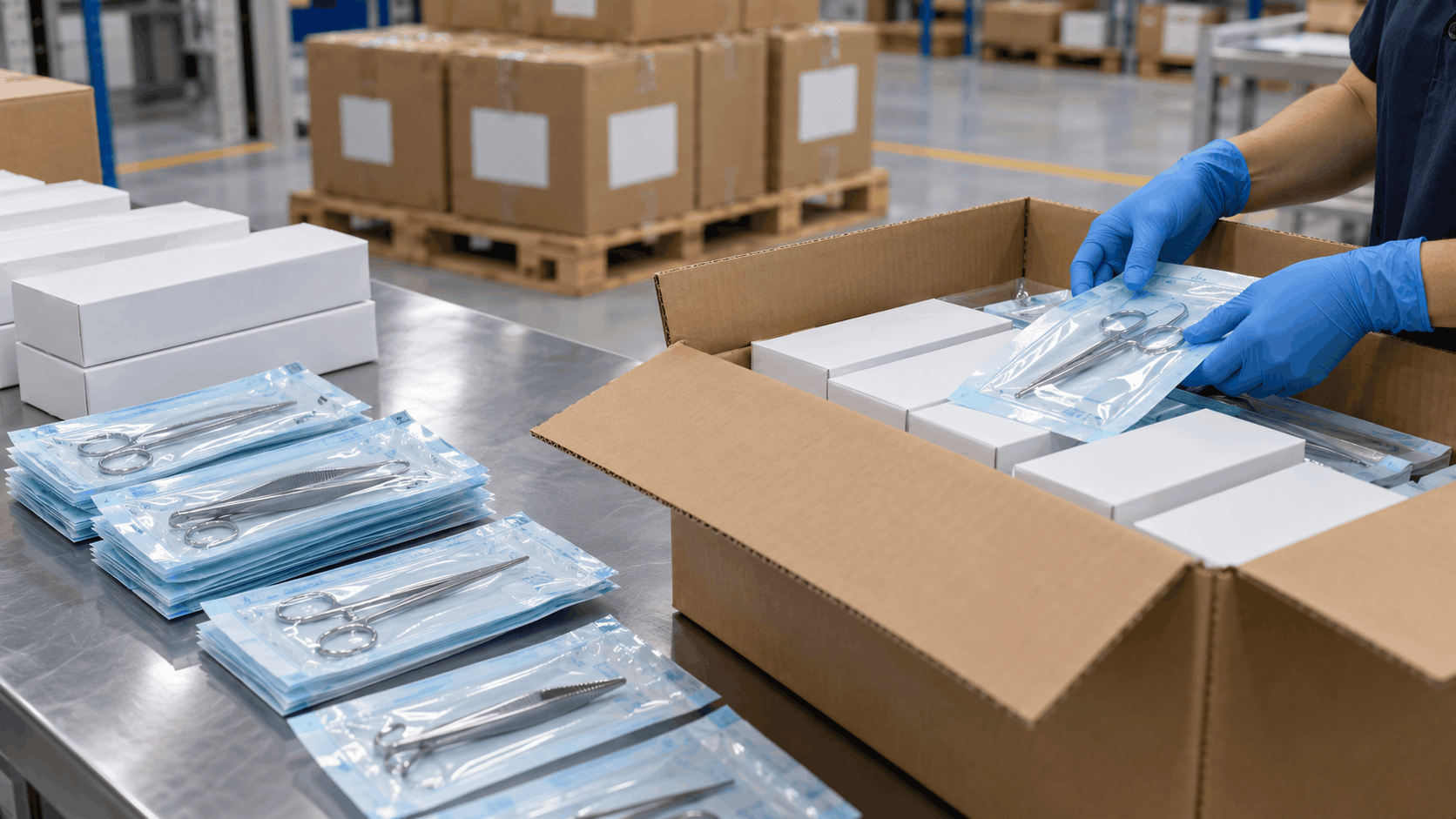 Secure export packing of surgical instruments at the sterile instrument packing station, as described in our surgical instruments shipping policy