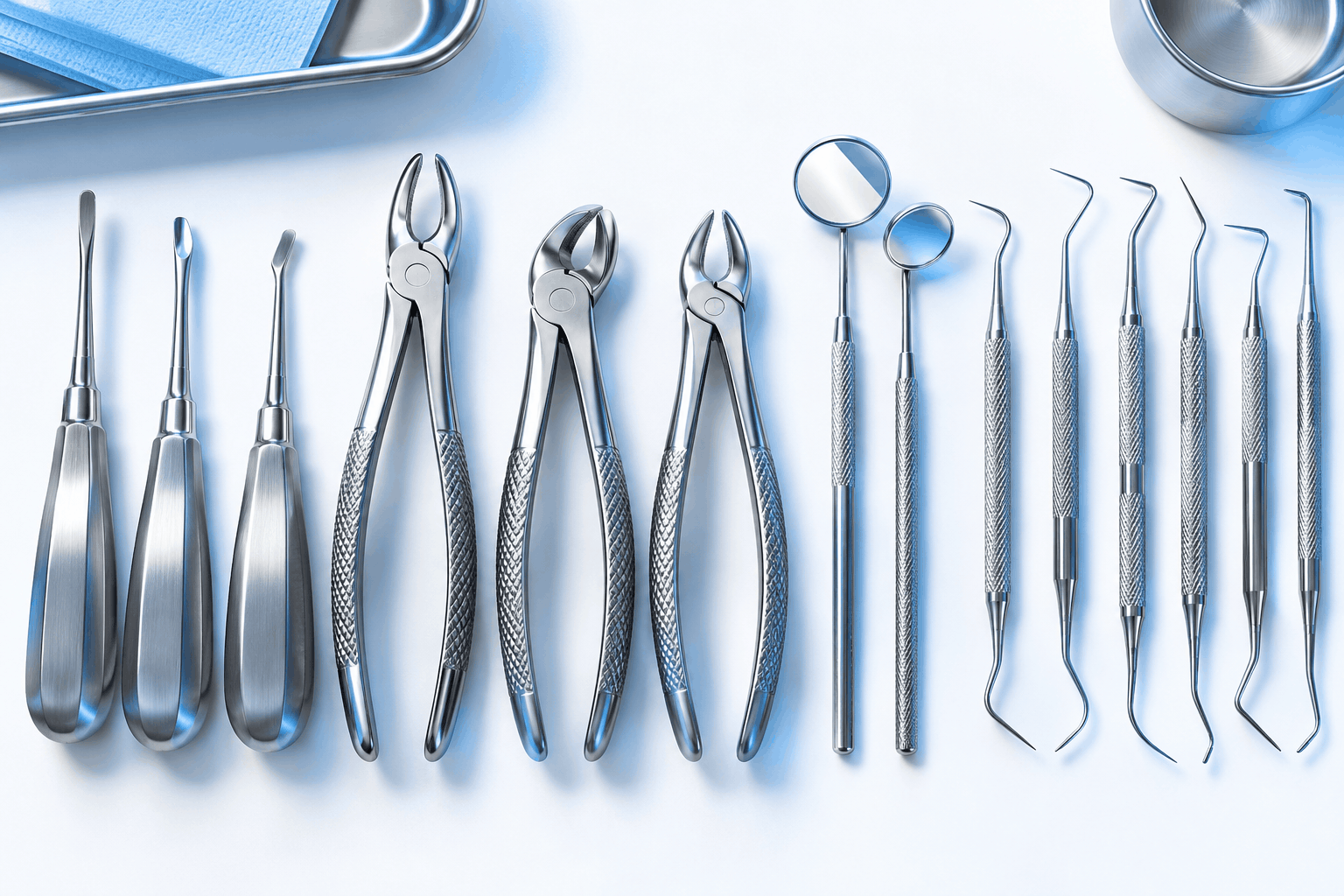 Dental instruments for surgical instruments distributors: elevators, extraction forceps and scalers