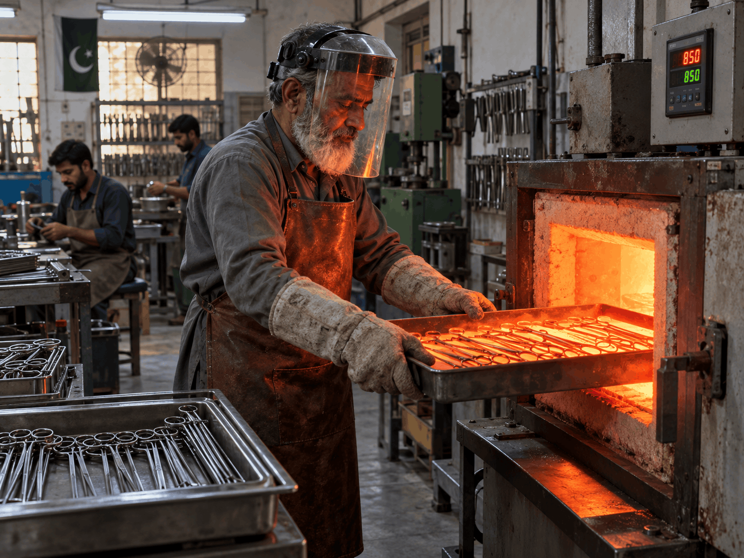 Heat treatment of surgical instruments in a controlled furnace