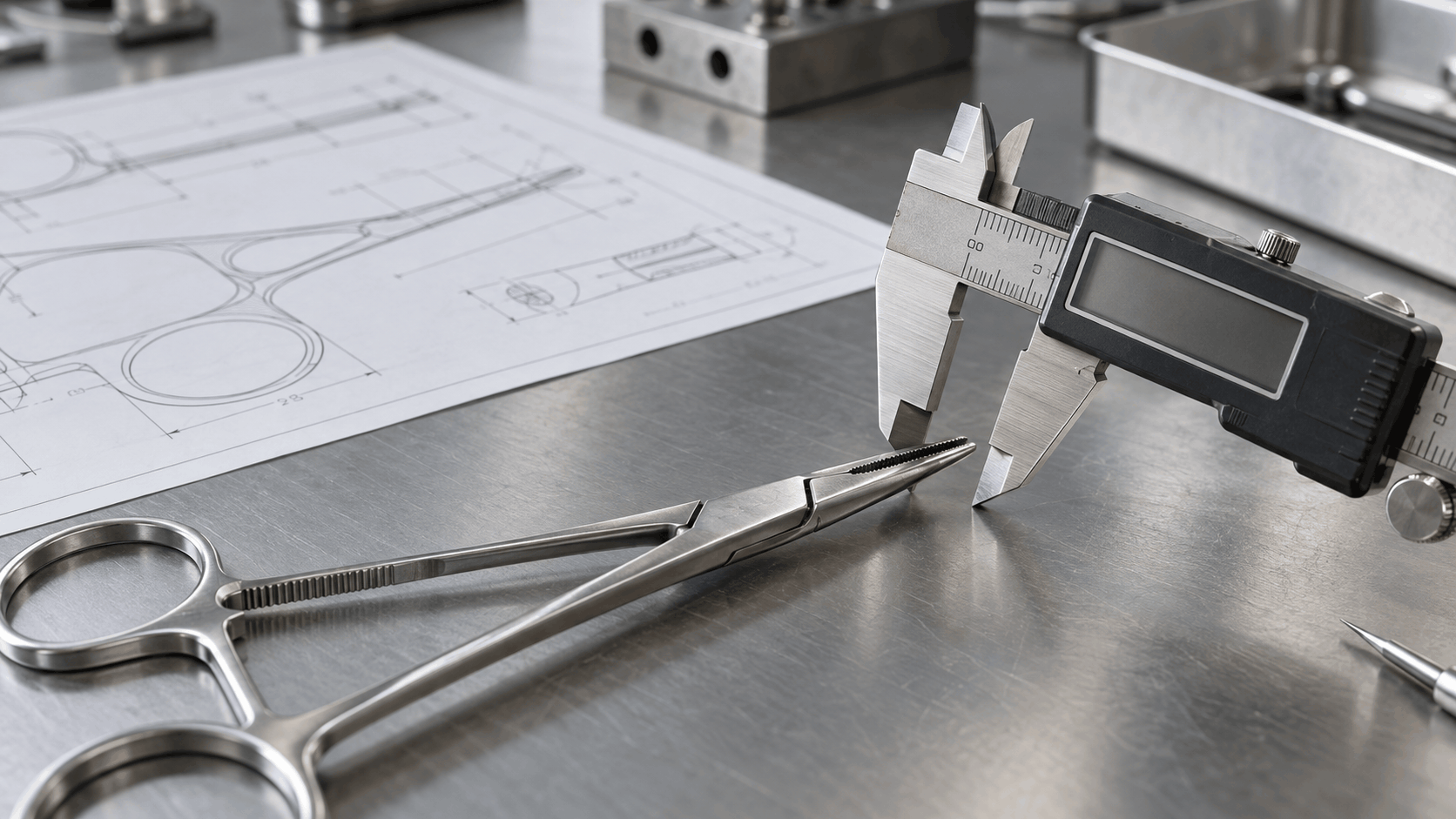 Measuring a surgical needle holder with a digital caliper