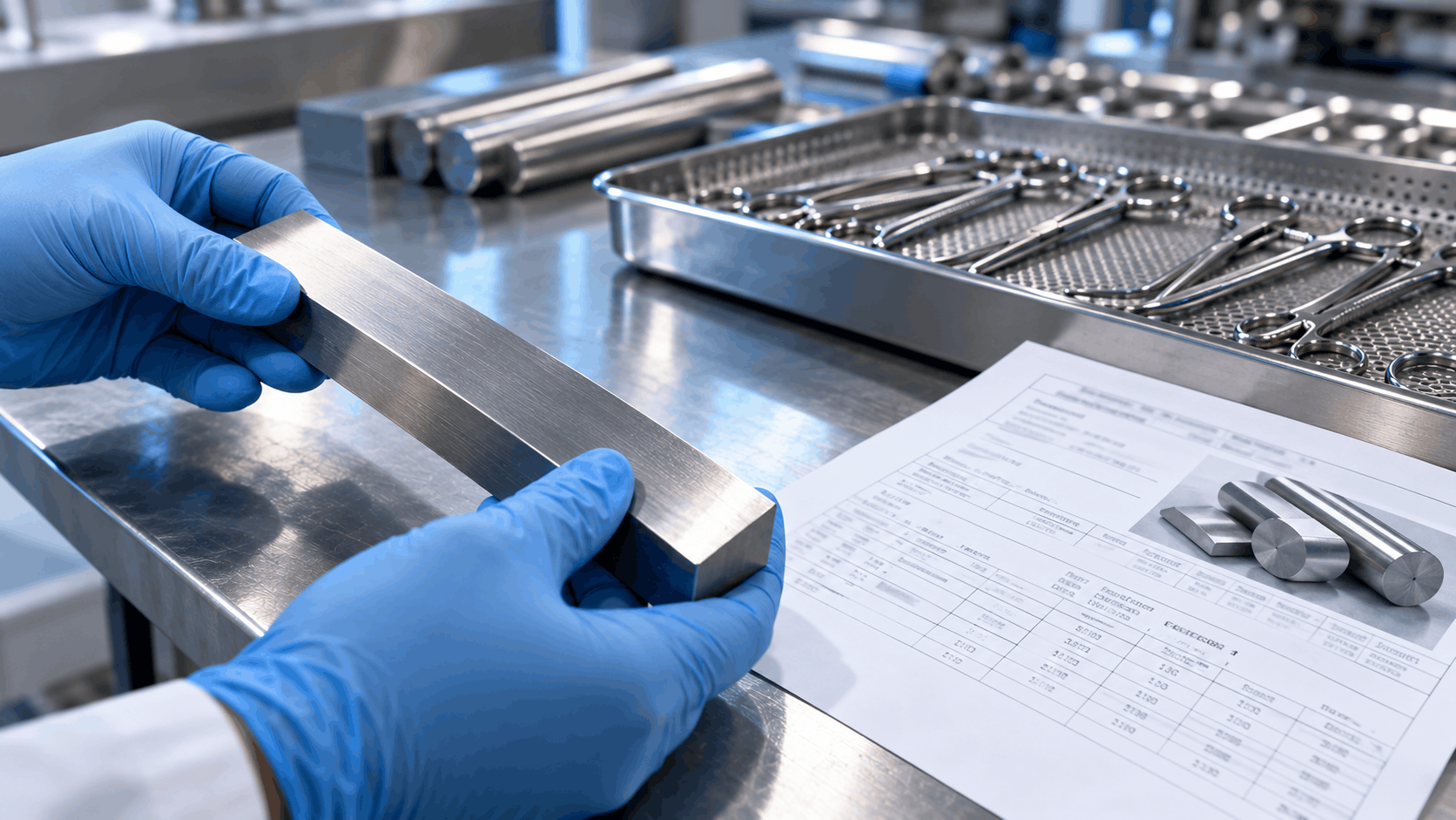 Material test certificate check for stainless steel surgical instruments