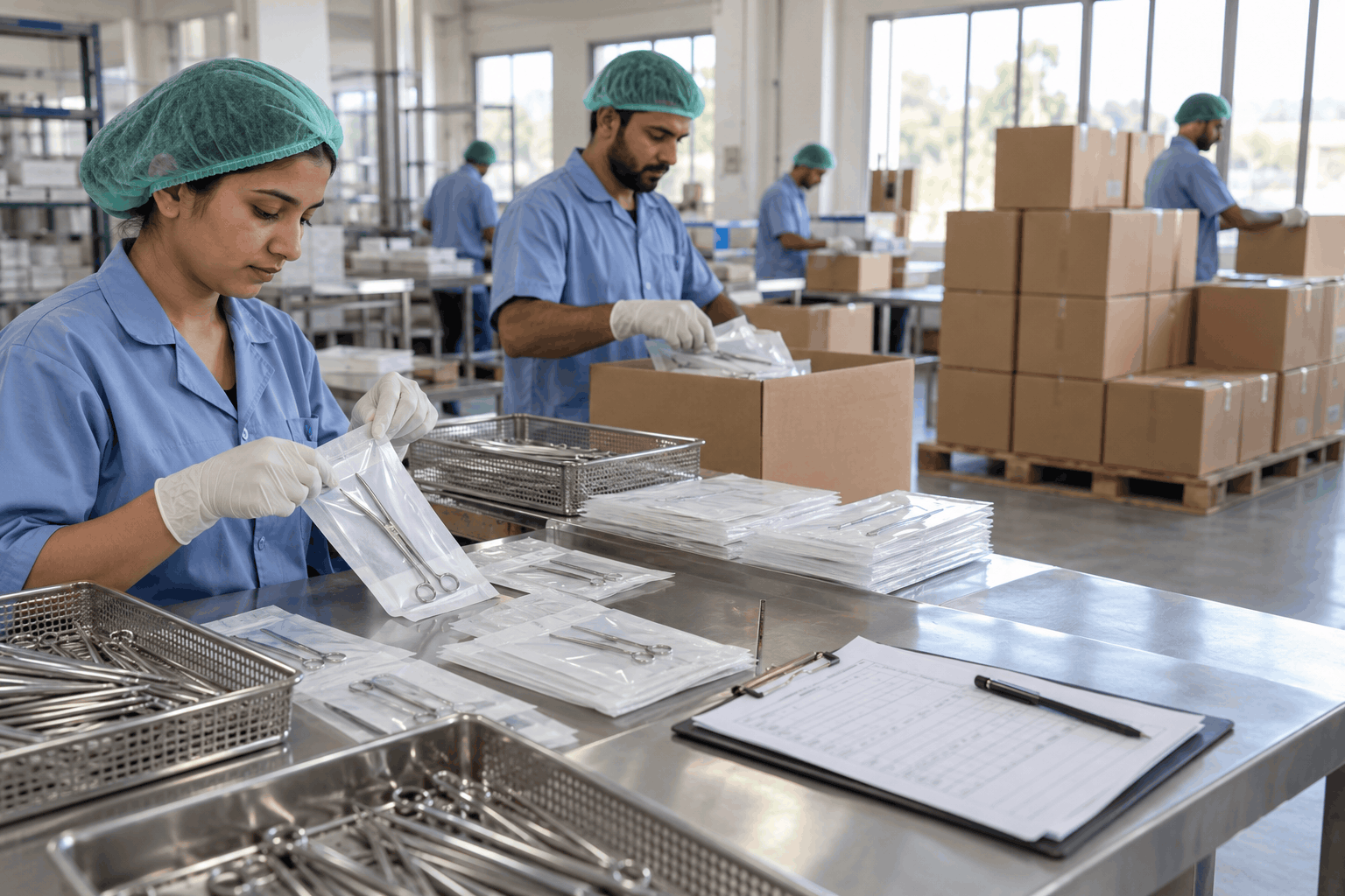 Surgical instruments packed for worldwide export from Pakistan