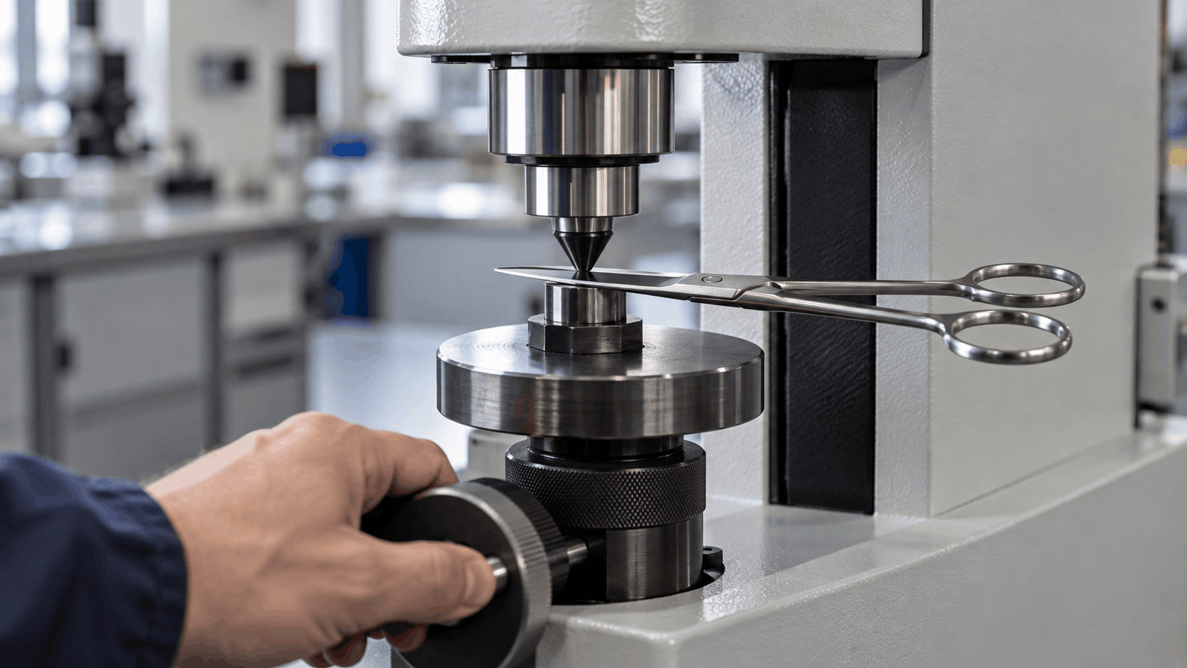 Rockwell hardness testing of surgical scissors