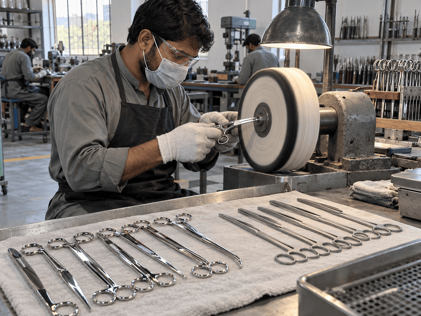 Mirror and satin finish surgical instruments after polishing
